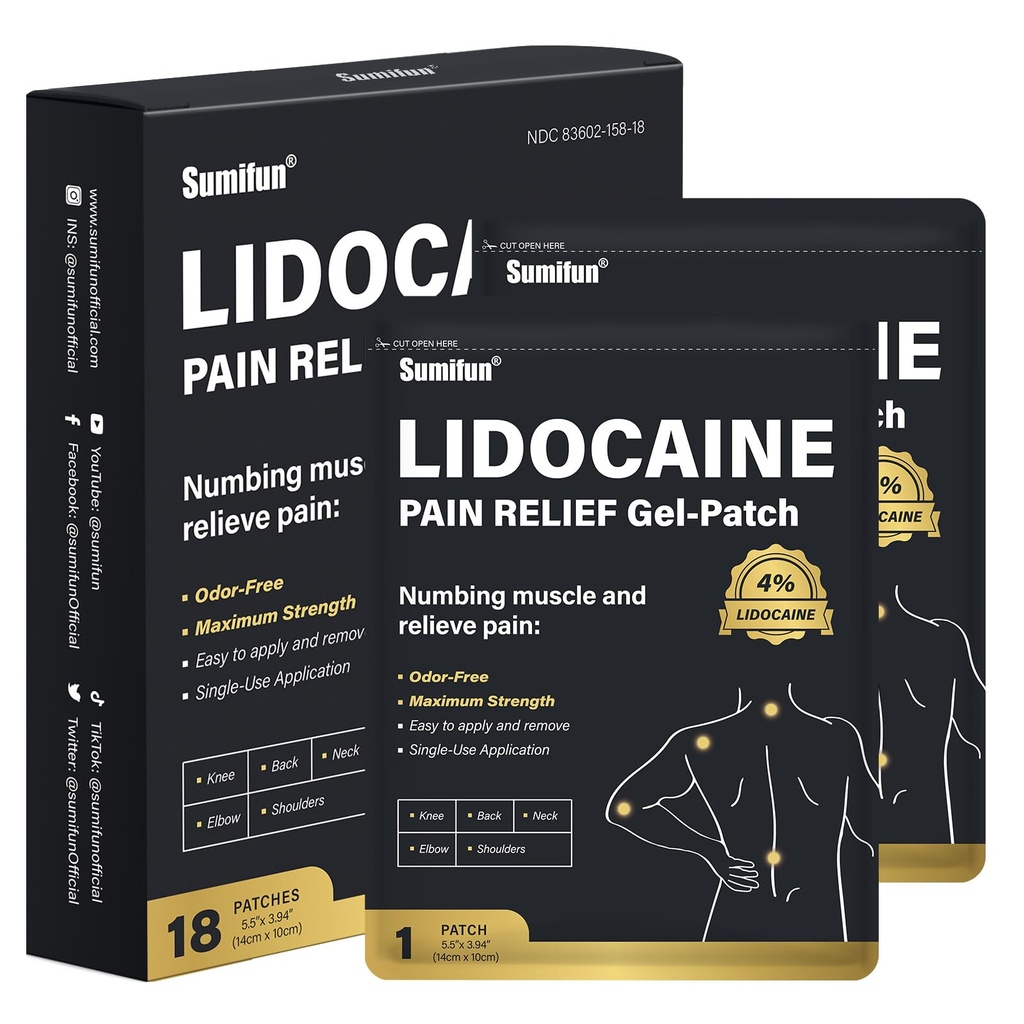 Sumifun 4% lidocaina patch, 18 conteggio lungo Lasting Plaster Patch per ginocchio, spalla, muscolo, articolazioni con ingredienti naturali, Patch esteso con Lidocaina FSA o HSA