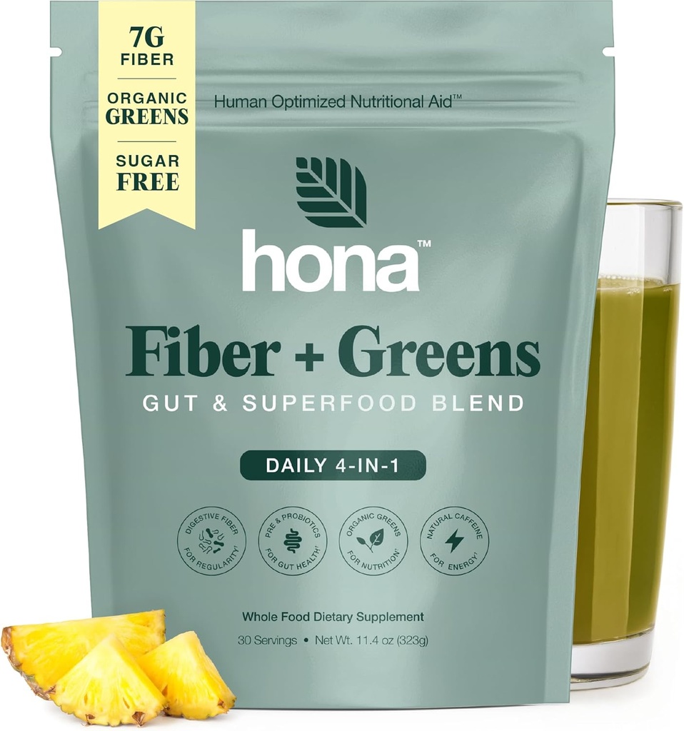 Gut & Superfood Blend, Greens Powder with Prebiotics, Probiotics, Fiber & Natural Caffeine, Gluten Free, Sugar Free, Dairy Free, Vegan Non OGM Greens Superfood Powder, 30 Srvgs