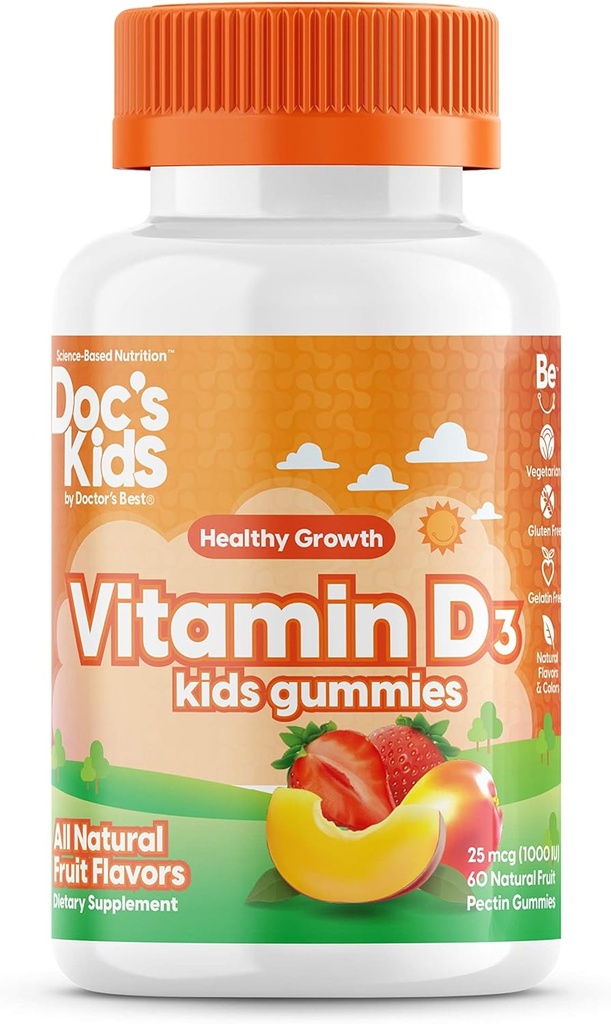 La vitamina D3 Gummies 1000iu dei bambini di Doc migliori, supporta le ossa sane e i denti, la salute immunitaria, l'assorbimento del calcio, 60 conte
