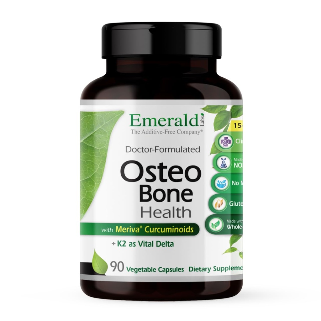 EMERALD LABS Osteo Bone Salute - Supporto Immune & Bone & Integratore con Vitamina D3, K2, Calcio, Magnesio, OptiMSM, Phytosome Meriva & More - 90 capsule vegetali