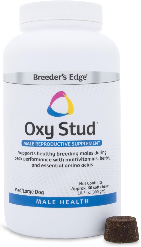 Bordo di Breeder Oxy Stud Soft Chews sono progettati per i cani maschi e gatti e aiuta il supporto di allevamento e bisogni nutrizionali specifici per la salute riproduttiva maschile, 60 ct Medium & Large Dog