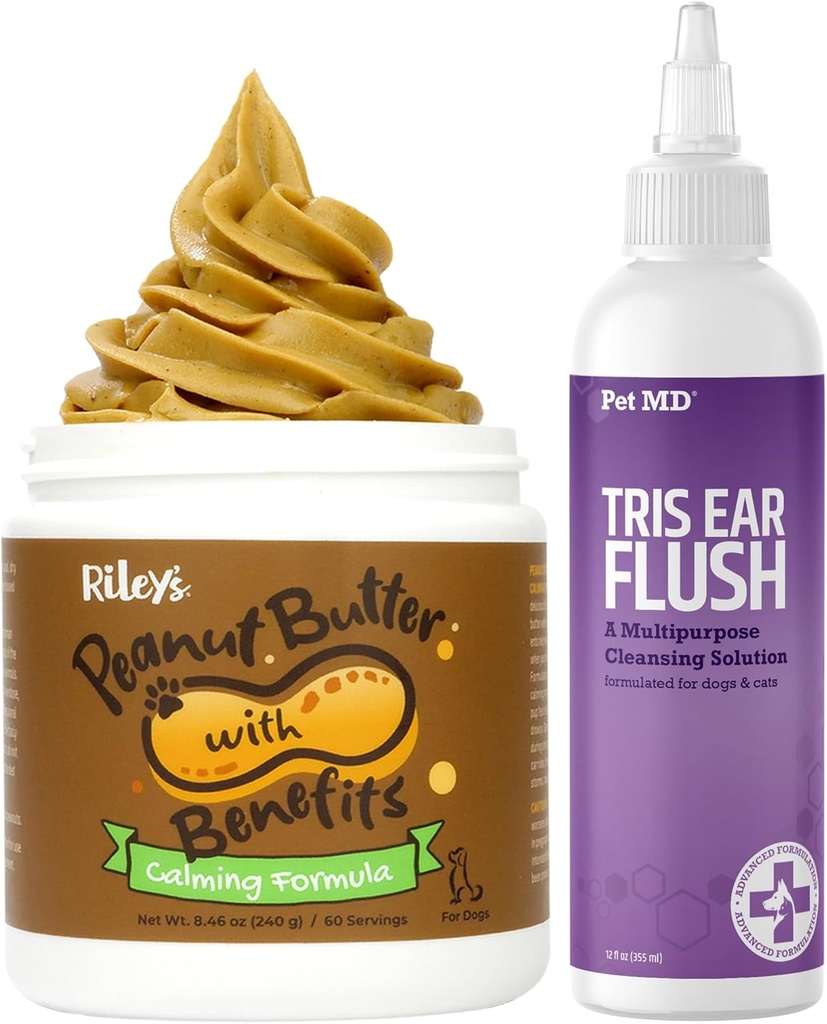 Pet MD Veterinary Tris Ear Flush + il burro di arachidi calmante di Riley per cani