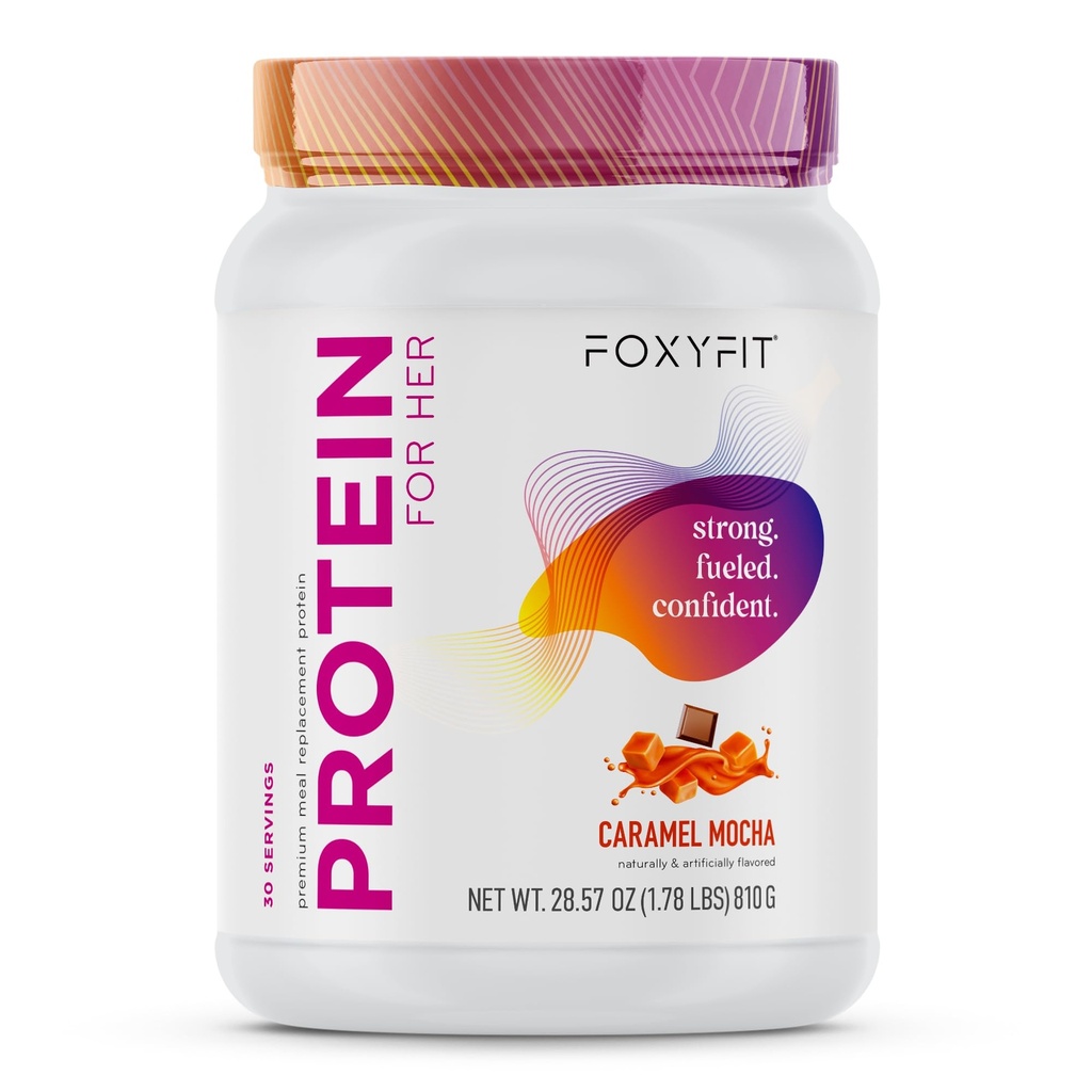 Proteine FoxyFit per Lei, Caramel Mocha Whey Protein Polvere con CLA e Biotin per un Glow sano (1.85 lbs)