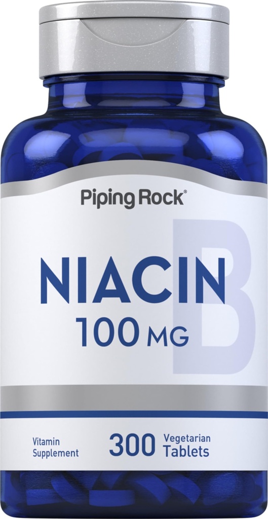 Piping Rock Niacin Supplemento per le donne e gli uomini | 100mg | 300 compresse | Acido Nicotinico con Flushing | Vegetariano, Non OGM, Gluten Free