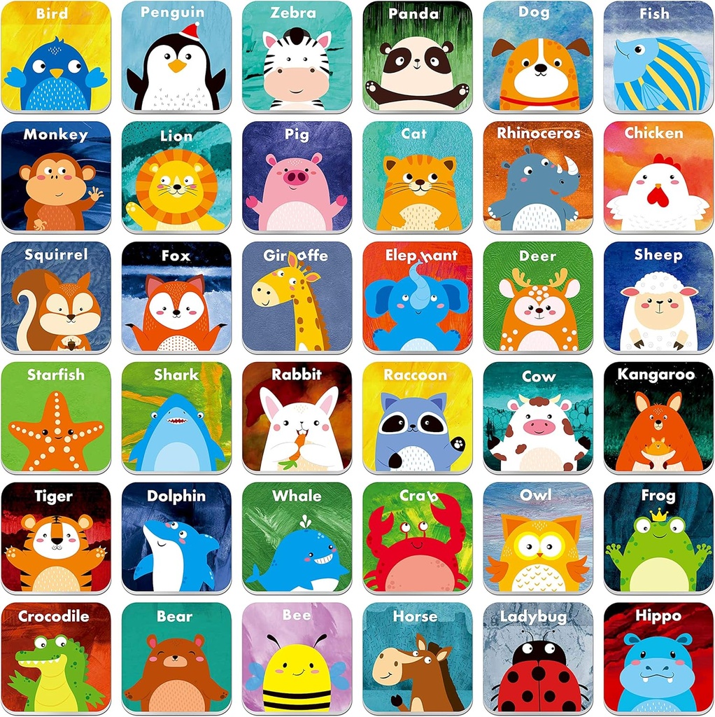 Hebayy 36 coppia animali corrispondenza gioco Cartoon flash carte cancellabili(72 PC, ogni misura 2" X 2”)