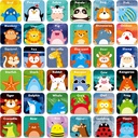 Hebayy 36 coppia animali corrispondenza gioco Cartoon flash carte cancellabili(72 PC, ogni misura 2" X 2”)