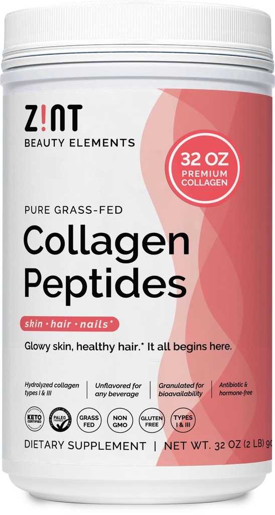 Collagen Peptides Powder XL (32 oz): Paleo & Keto Friendly Grass-Fed Hydrolyzed Collagen Protein Supplement - Unflavored, Non OGM (Packaging May Vary)