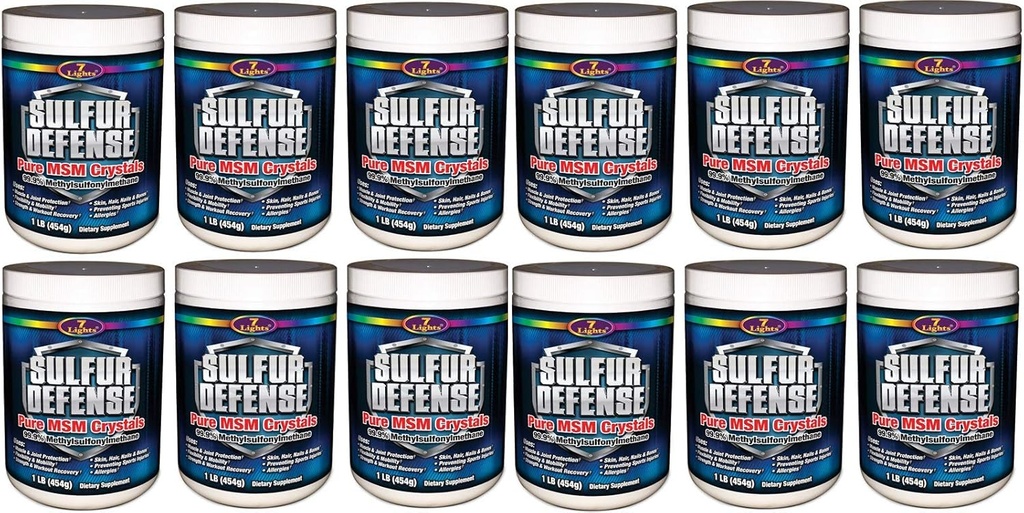 7 Luci Difesa dello zolfo, puro 99,9% MSM (metilsulfonilmetano) Cristalli, 1 Pound, Case Pack di 12
