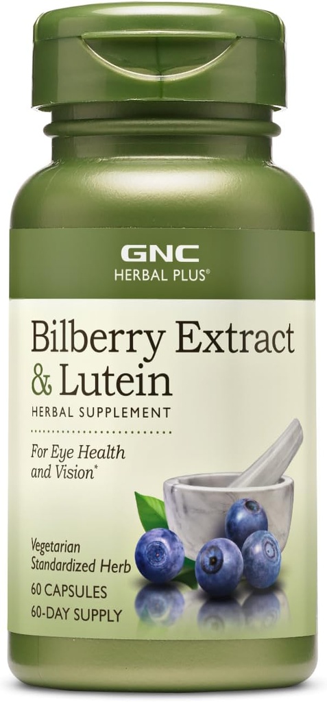 GNC Herbal Plus Bilberry Extract e Lutein Supplemento, Vegetariano, Supporta la salute dell'occhio e della visione, 60 Serve