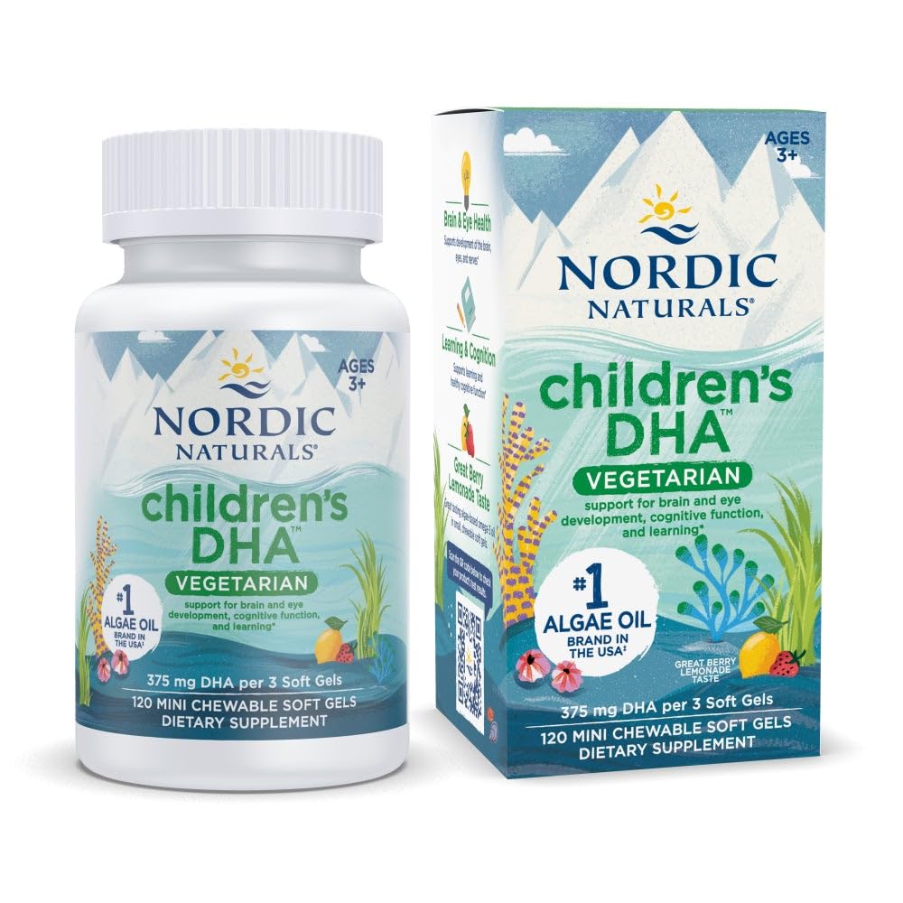 Nordic Naturals DHA Vegetariano - Bambini DHA Omega-3 Supplemento -Algae Oil - Berry Lemonade Mini Chewables - Formula a base di piante per età 3+ - 120 Gel Morbidi - 40 Serve