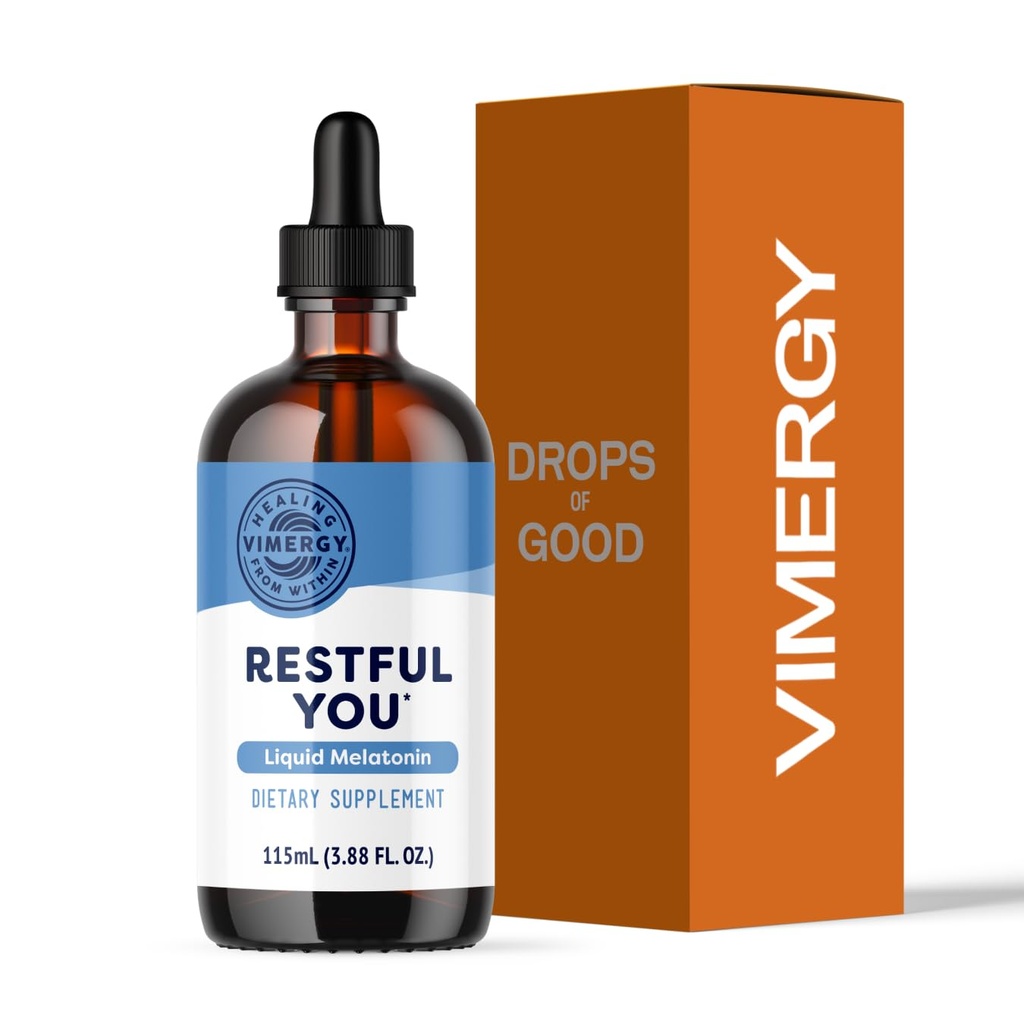 Vimergy Melatonin 5 mg – Natural Sleep Aid – Supplemento al sonno – Ti aiuta a cadere Asleep più veloce & Stay Asleep più lungo - Non OGM, Gluten-Free, Kosher, Soy-Free, Vegan, Paleo (115 mL)