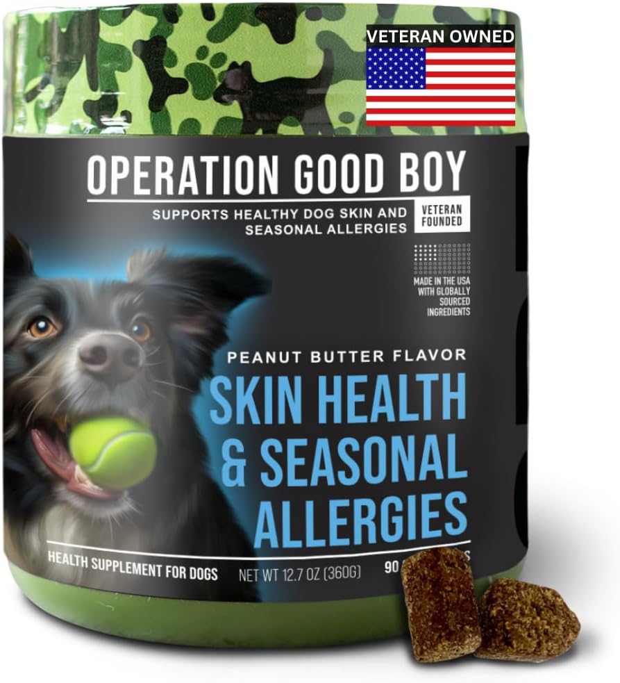 O.G.B. Operazione Good Boy - SRE: Skin/Coat/Allergy Supplemento per Animali - 90 conteggi Cuscinetti Morbidi - 12,7 oz - Ingredienti naturali fatti - Veteran Owned