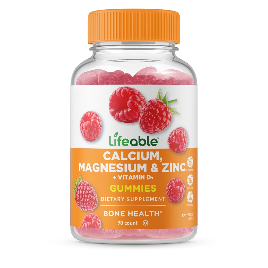 Zinco di Magnesio di Calcio vitale con Vitamina D3 Gummies | Gran Tasting Magnesio Zinco D3 Supplemento | per la salute dei denti e dei ossa | Gummie di calcio per gli adulti | 90 Gummies