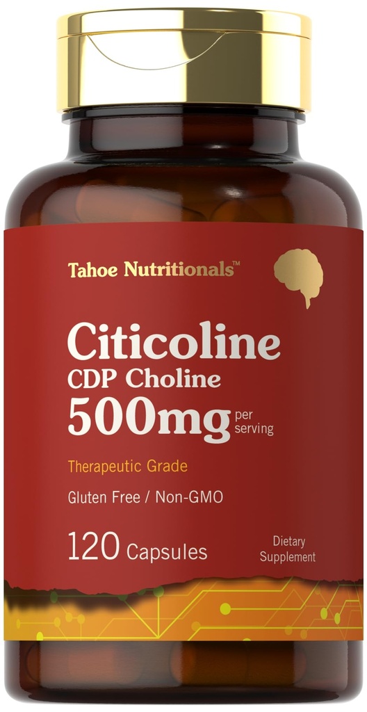 Tahoe Nutritionals Citicoline 500mg | 120 capsule | Supplementi CDP Choline | Grado terapeutico | Gluten Free, Non-OGM