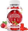 Creatina Monoidrato Gummies per uomini e donne, Masticabili Creatina Monoidrato per la forza muscolare, Muscle Builder, Energy Boost, Sugar Free, Vegan, Strawberry Flavor-60 Count