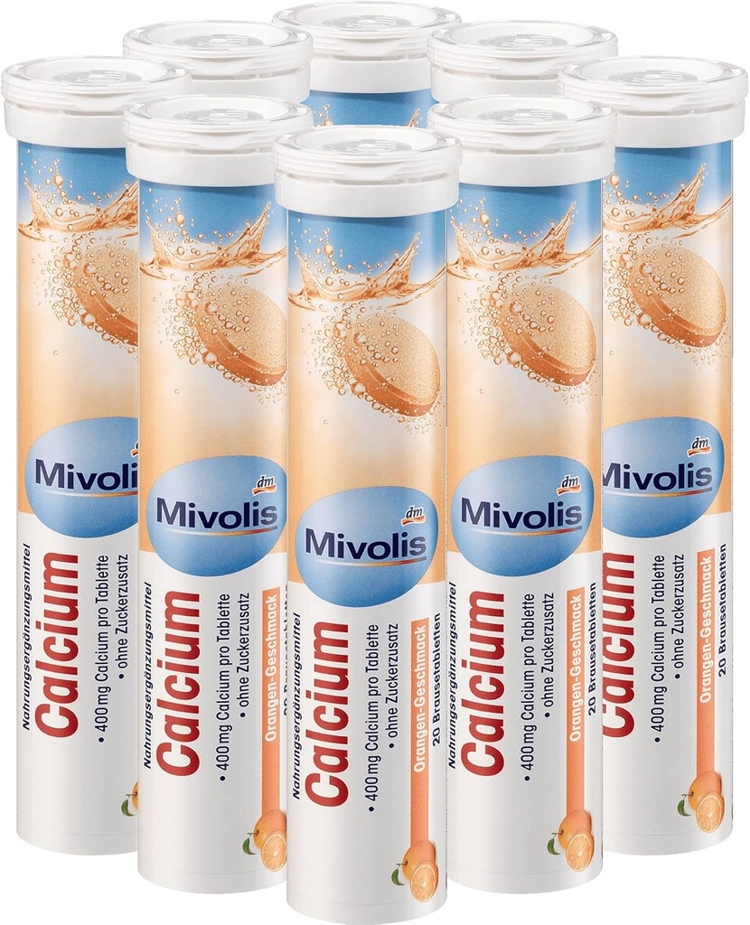 Mivolis Calcium effervescent Tablets - Integratori alimentari 8 Tubi x 20 pz | Germania