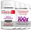 CLINICALLY Proven (4-mese di alimentazione) Integratori del cervello con Anti invecchiamento, Pillole di memoria, Omega 5 Pomegranate supplemento, 4 bottiglie 60ct ogni