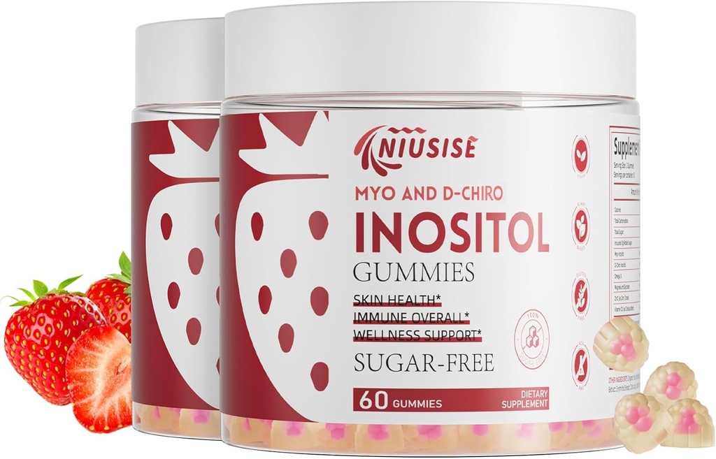 Inositol Gummies, Integratore Inositolo con Myo-Inositol & D-Chiro Inositol + Vitamina D3, Rapporto ideale 40:1, con Magnesio Glycinate 400mg, Supporta Ciclo Regolare per Donne, Vegan, 2 Pack