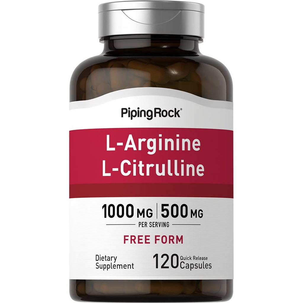 Piping Rock L-Arginina L-Citrulline Supplemento 1500 mg | 120 capsule | Pillole di forma libera | per uomini e donne | Non-GMO, senza glutine