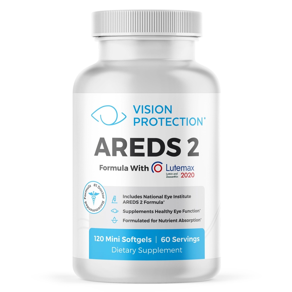 AREDS 2 Vitamina Occhiale e Supplemento minerale per la salute oculare, Lutemax 2020 con Istituto occhi naturali AREDS 2 ingredienti di studio Lutein, Vitamina C, & Zeaxantina, 120 Mini Softgels