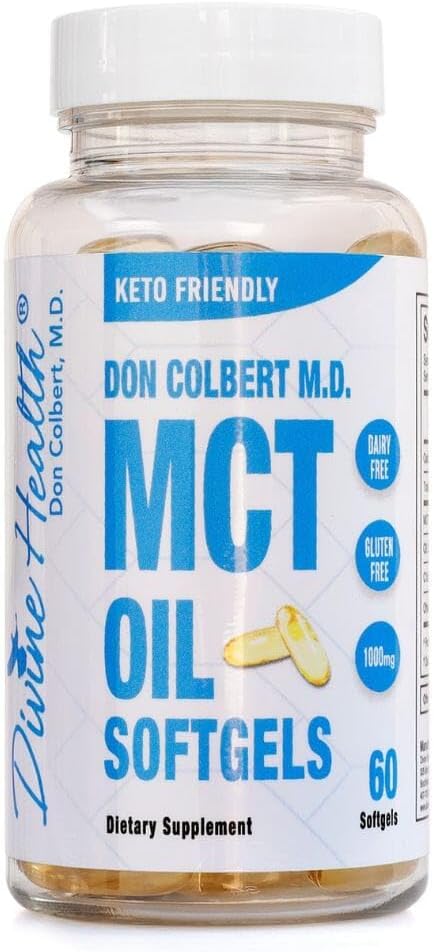 Dr. Colbert, MD MCT Oil Softgels | di Keto Zone & Divine Health | 1000mg da Organic Coconuts | 60 Softgels