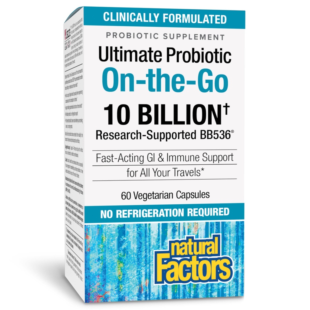 Fattori naturali, TravelBiotic, Supporti Colon e Salute Immune, Shelf Stable Probiotic Supplement, 10 miliardi di CFU, Vegan, 60 capsule (60 porzioni)