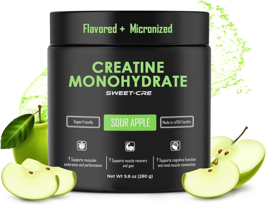 Creatina Monoidrato – 5g Creatina Monoidrato Polvere – Creatina avanzata per le donne e gli uomini – Integratori Bulk Creatina – Delicious Fruit Punch Flavor – 10oz (40 Servings, Sour Apple)