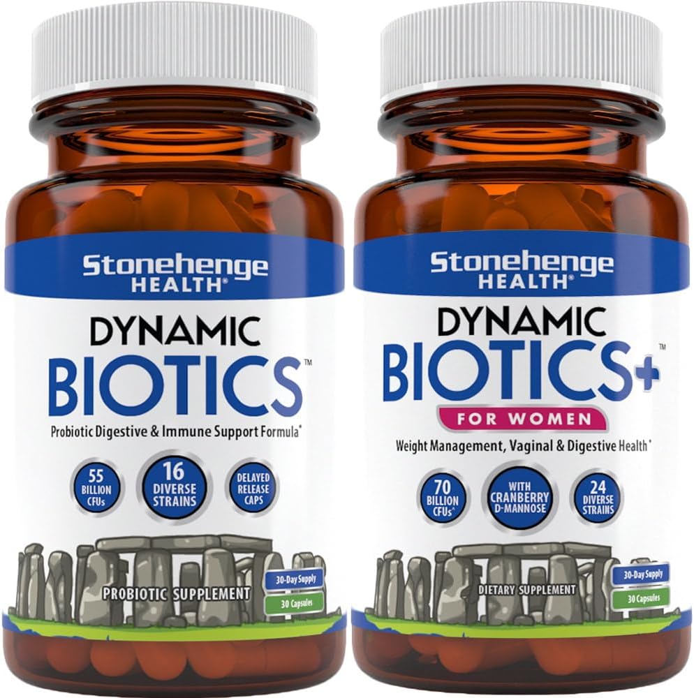 Biotica dinamica della salute di Stonehenge + Biotics dinamica+ per le donne Probiotici Integratori Bundle per sostenere la salute digestiva e femminile