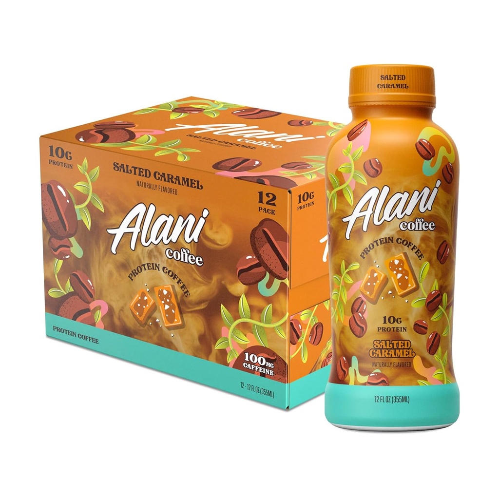 Alani Nu Protein Coffee SALTED CARAMEL | Pronti a Bere Cold Brew con 10g di Proteine | 100 mg di caffeina | 90 Calorie, naturalmente aromatizzato | 12 bottiglie Fl Oz | 12 Pack
