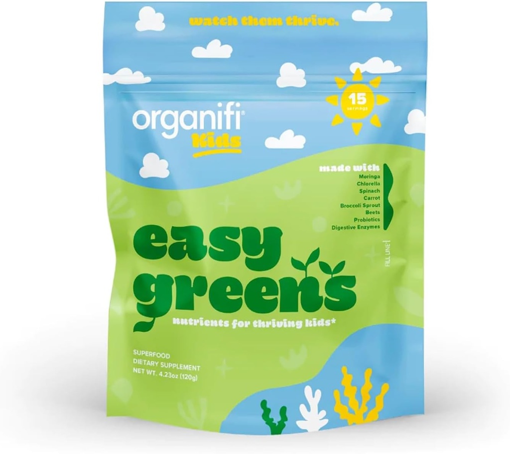 Organifi Kids: Verdi facili - Probiotici per bambini realizzati con una deliziosa miscela di verdure e Superfoods - Pianta-Based, Vegan e No Gluten, Latticini o Soia, 15 Serve