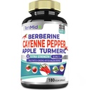 Estratto di capsule di pepe di Cayenne, 180 capsule & Berberina, mela, curcumina di curcuma, melone di Bitter, Ginseng, cardo di latte | Supporta la salute del cuore, promuove la funzione digestiva