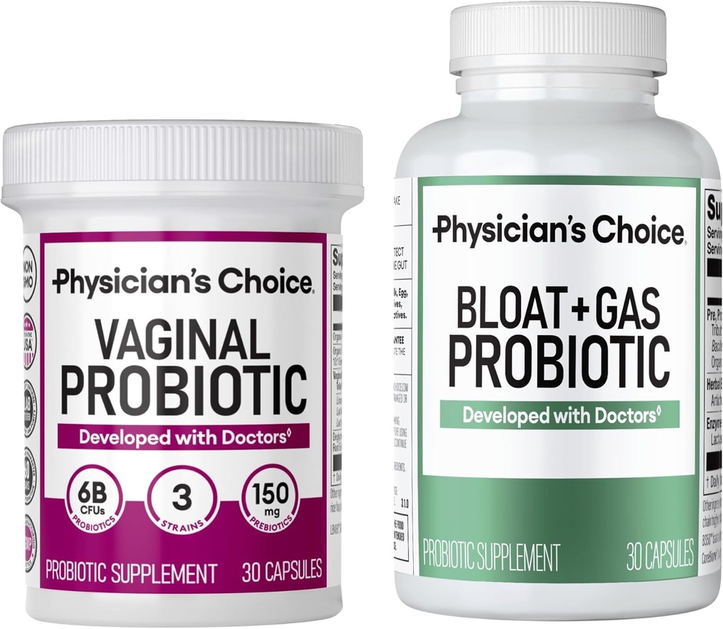 CHOICE del medico Vaginal Wellness Probiotic 30ct + Bloat & Gas Probiotic 30ct - Combo mensile per le donne