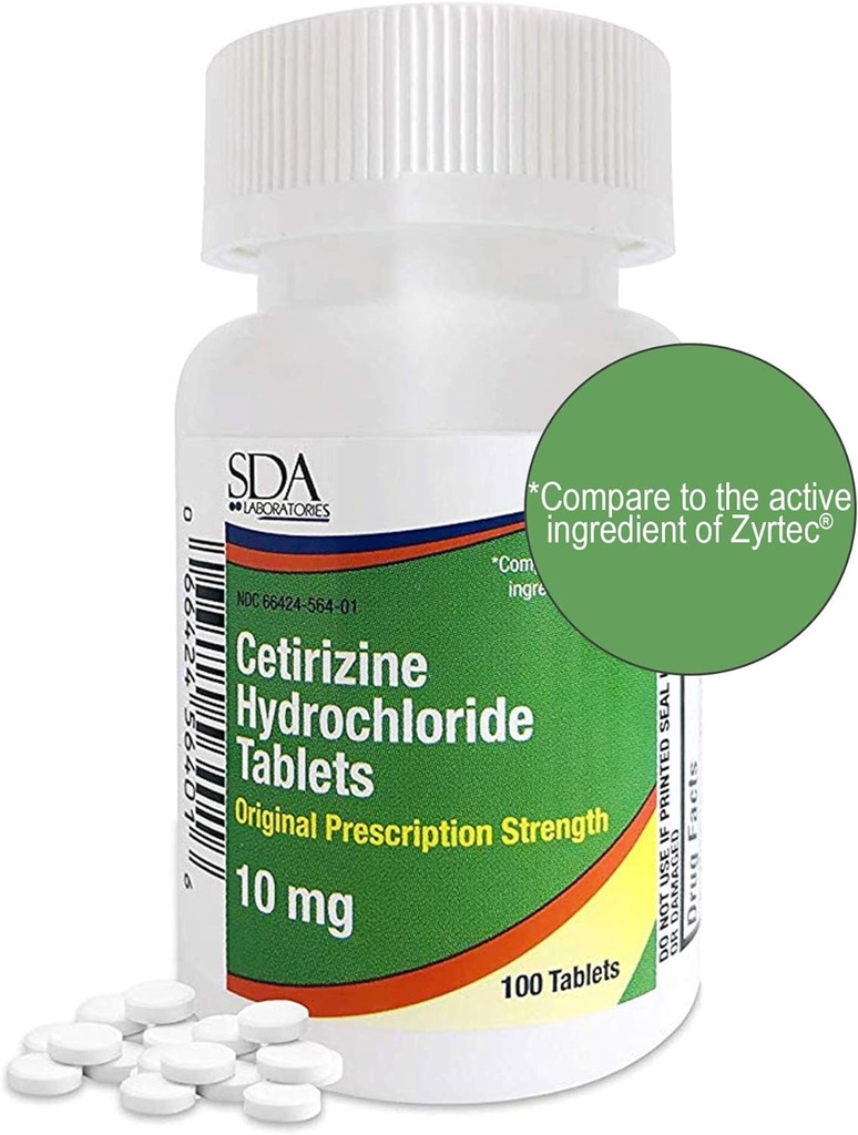 SDA Laboratories All Day 24-Hour Allergy Medicine 100 Count Antihistamine for Allergies, Pollen, Hay Fever, Dry, Itchy Eyes | Cetirizine HCl 10mg compresse