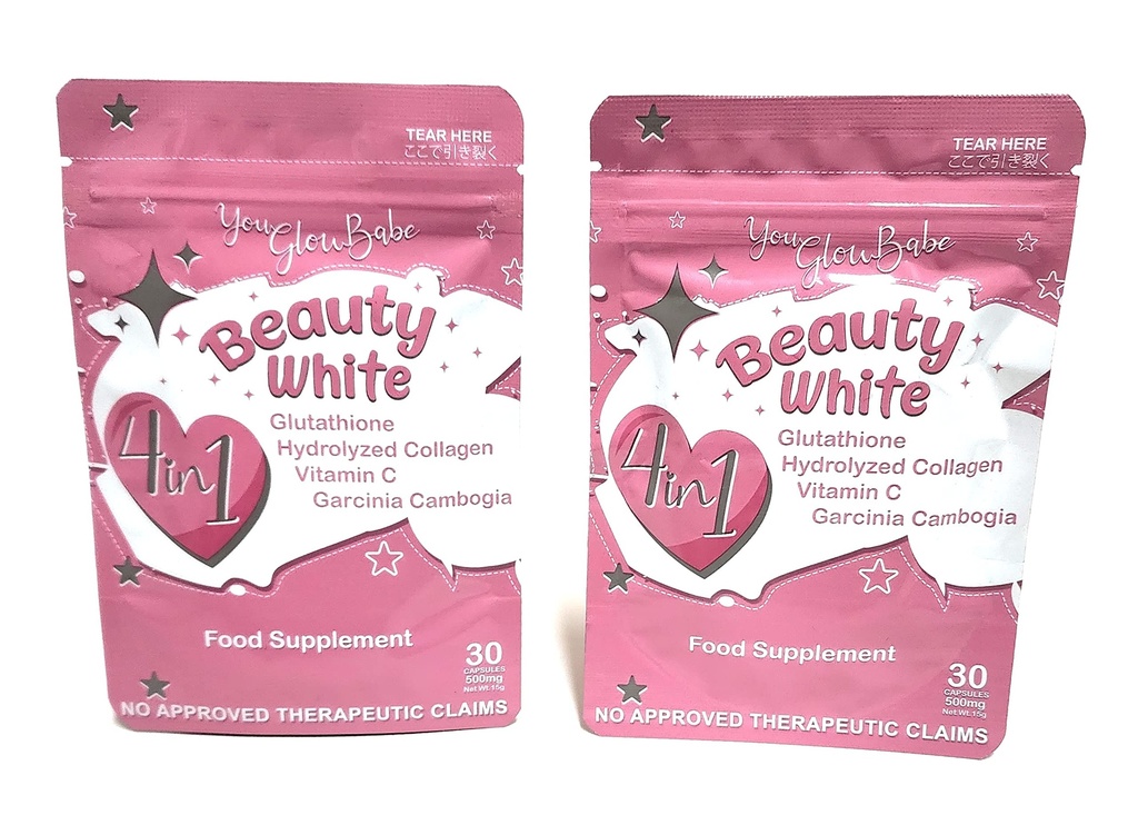 Bellezza Bianco 4 in 1 Glutathione Integratore alimentare, Dimensioni 15gram Ogni (Pack di 2) 30 x 2-60 Capsule