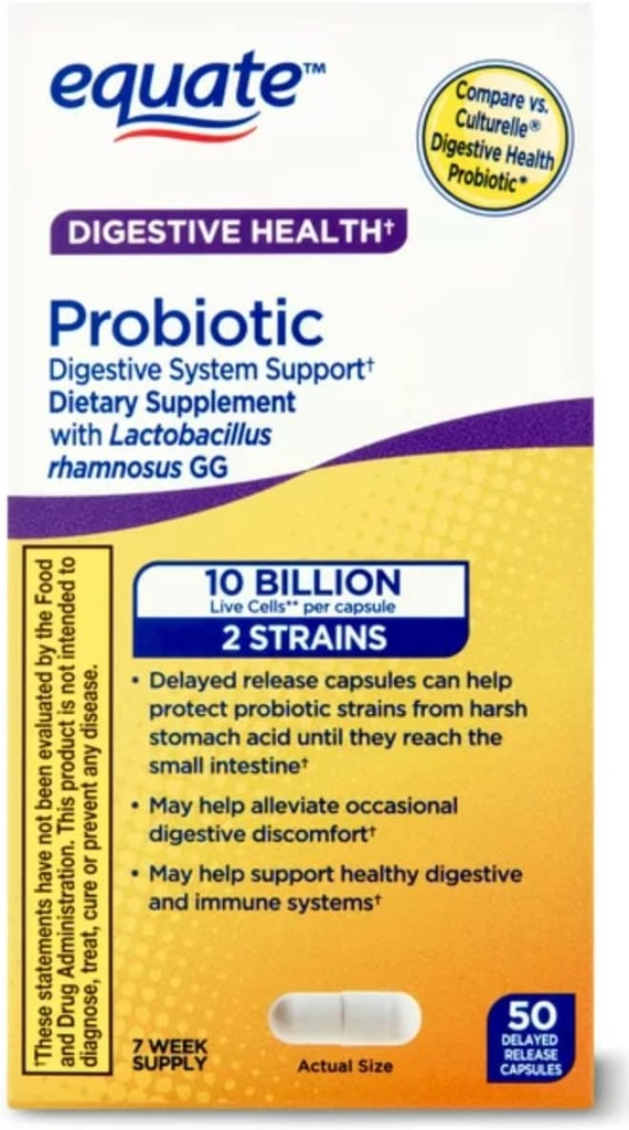 Supporto del sistema digestivo del supplemento equato probiotico - Supporto generale della salute digestivo - Minimizza la costipazione, diarrea, gas &amp; Bloating - Capsule di rilascio ritardate, 50 conte