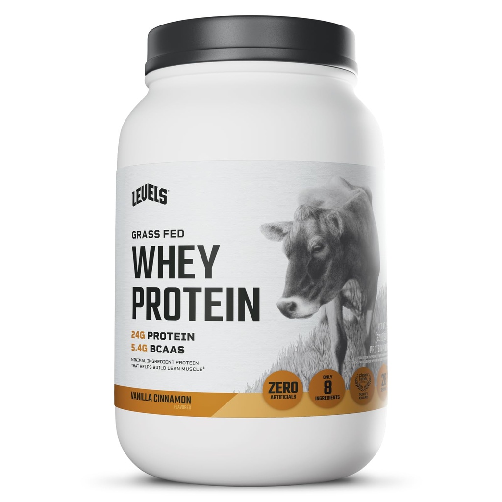 Livelli Grass Fed Whey Protein Polvere, nessun artificiale, 24G di proteine, Vanilla Cinnamon, 2LB