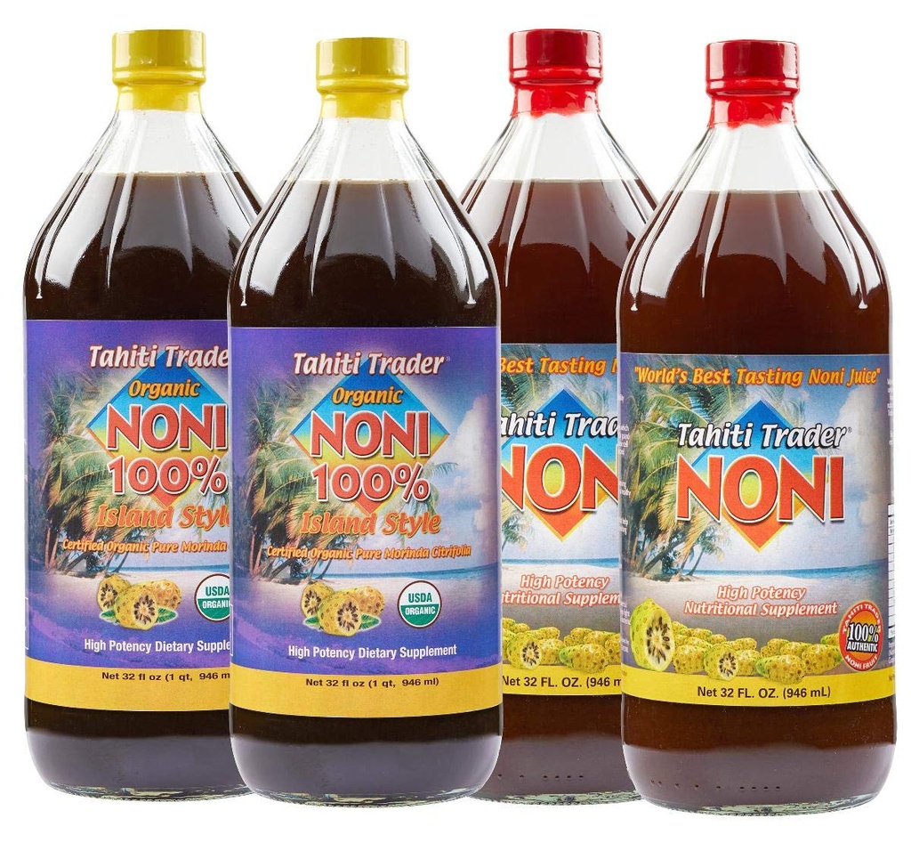 TAHITI TRADER Mix & Match - Originale High-Potency Noni & 100% Noni Island Style Juice - Organic Antioxidant Superfood Juice Support Energy & Body Health - (32oz, 4 Pack)