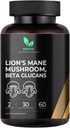 Mishas Lions Mane Supplement - Organic Lions Mane - Brain Health Support - Mushroom Support per Focus & Memory, Immune & Nervous Function System Women & Men - 60 Vegan Capsules