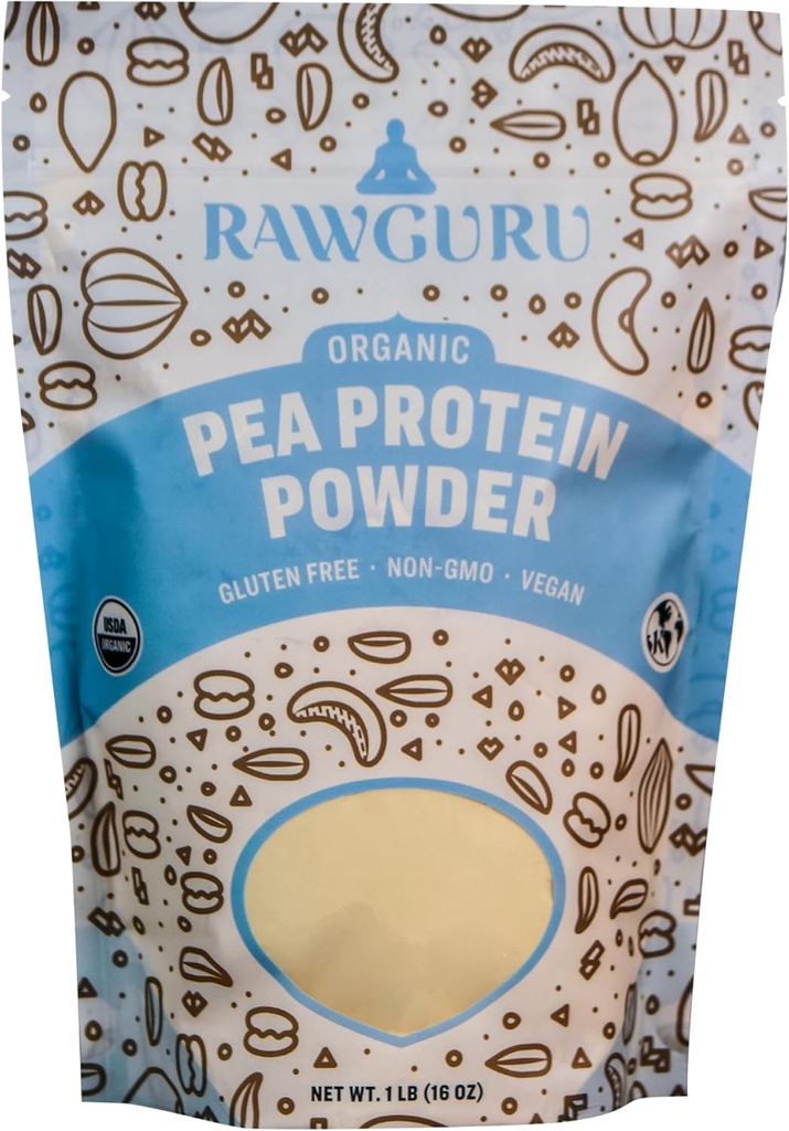 Polvere di proteina di pea biologica RawGuru - 16 oz - USDA Organic | Gluten Free | Non OGM | Vegan | Polvere di proteine vegetali