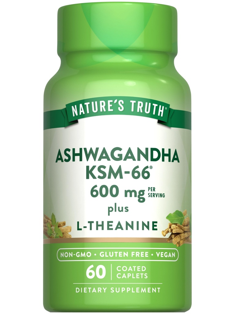 La verità della natura KSM-66 Ashwagandha | 60 Caplets | con L-teanina | Vegan, Non OGM, & Gluten