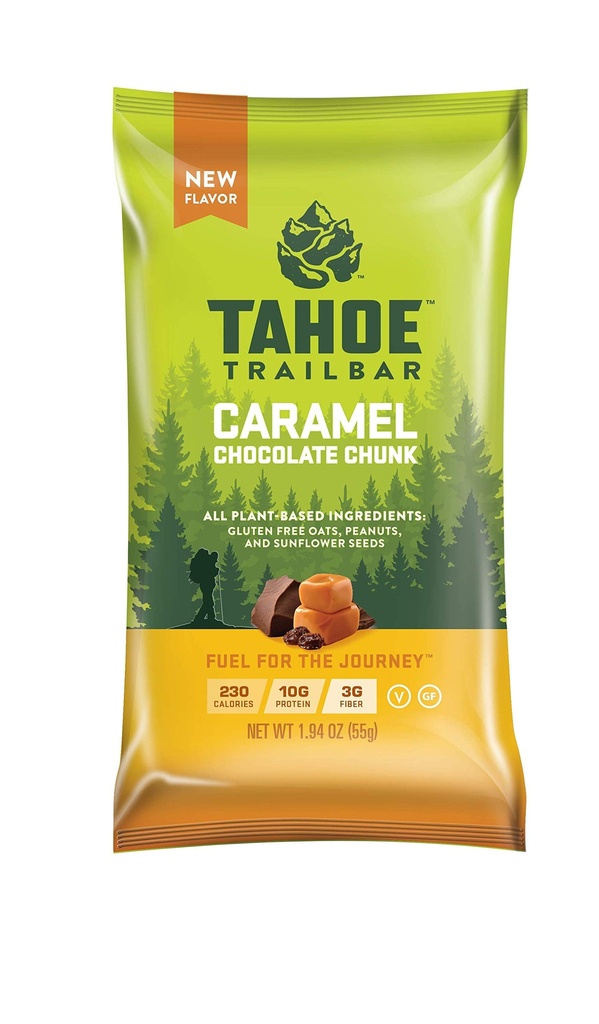 Tahoe Trail Bar, Bar a base vegetale di energia naturale (1.94 Ounce Protein Bar, 12 Count) Alto Proteine Non OGM, Gluten Free, Vegan Snack sani - Caramel Chocolate Chunk