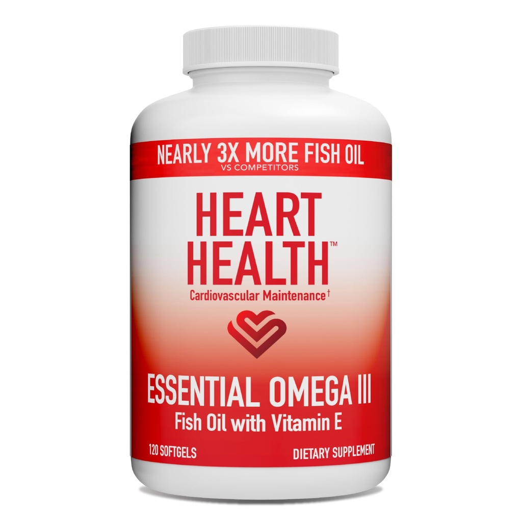 Cuore Salute Essenziale Omega 3 Fish Oil con Vitamina E - Alta Potenza Omega 3 Fish Oil Supplemento con EPA & DHA - Burpless Softgels da Sardines & Anchovies - Non OGM, Gluten Free - 60 Serve