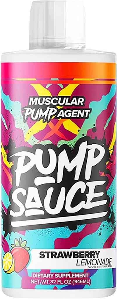 Pompa Salsa Pre-allenamento - 32 once, Limonata di fragole, Senza caffeina, Liquido di spettro completo, Senza glutine, Vegan, Zucchero Zero