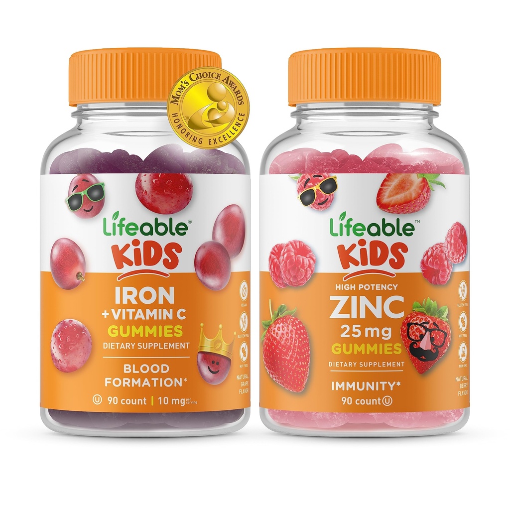 Ferro e vitamina C Bambini + Zinco 25mg Bambini, Gummies Bundle - Grande degustazione, Integratore di vitamina, Senza glutine, OGM libero, Gomma masticabile