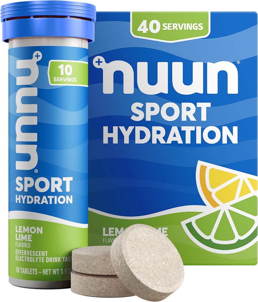 Nuun Sport Electrolyte Tablets con Magnesio, Calcio, Potassio, Cloruro & Sodio, Gluten Free & Vegan, Lime di limone, 4 Pack (40 Serve Totale)