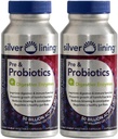 Silver Lining Pre & Probiotics + Enzimi Digestivi | 50 miliardi di celle CFU/Active | Supporto Funzione Digestiva e Immune, riduce Bloating | Shelf-Stable Formula | 240 Conteggio (Pack of 2)