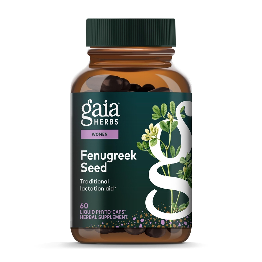 Gaia Herbs Fenugreek Seed - Aiuta a sostenere la lattazione sana e la produzione di latte materno* - Realizzato con Semi di fieno greco organico - 60 Vegan Liquid Phyto-Capsules (fino a 15 giorni di alimentazione)