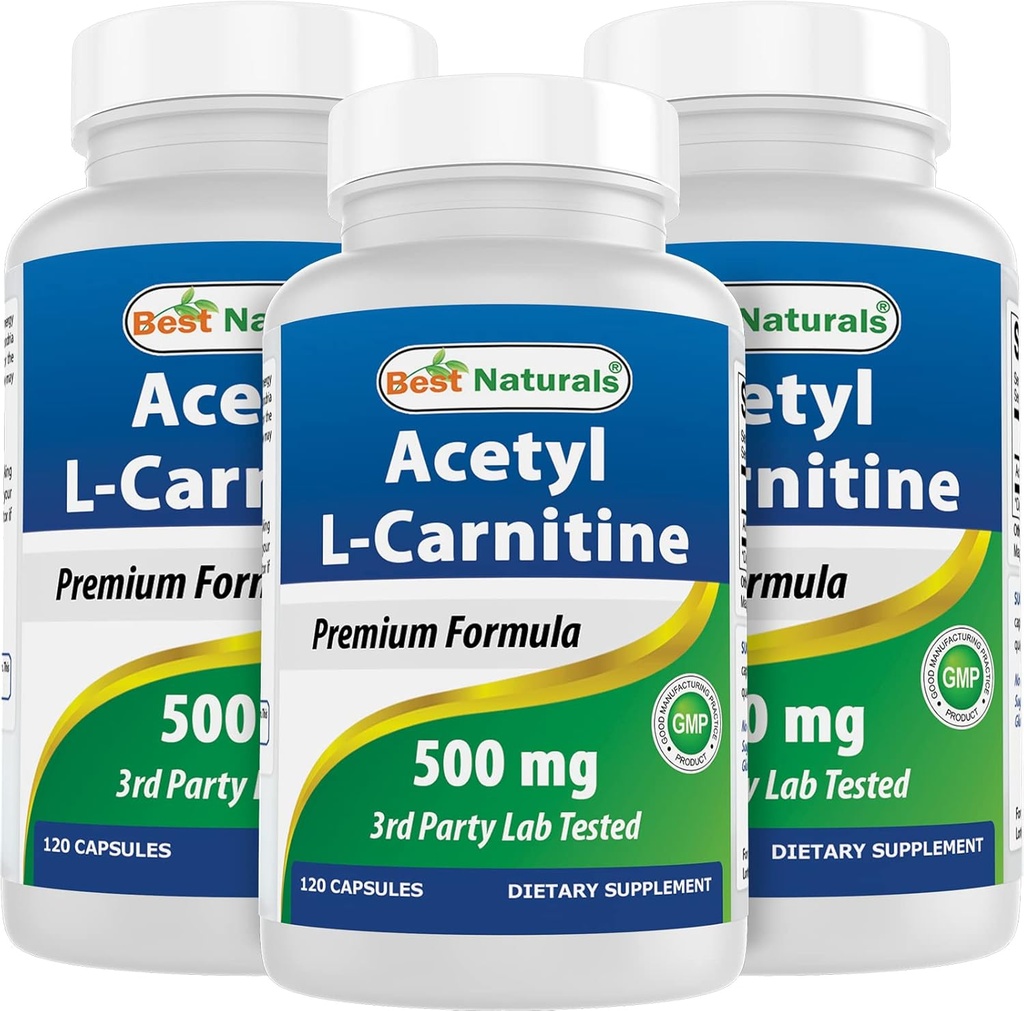 Best Naturals Acetyl L-Carnitina (ALCAR) 500mg, 120 Capsule, 120 Serve - Non OGM e Gluten Free, 1 Capsule per Serving (3 Pack)