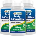 Best Naturals Acetyl L-Carnitina (ALCAR) 500mg, 120 Capsule, 120 Serve - Non OGM e Gluten Free, 1 Capsule per Serving (3 Pack)